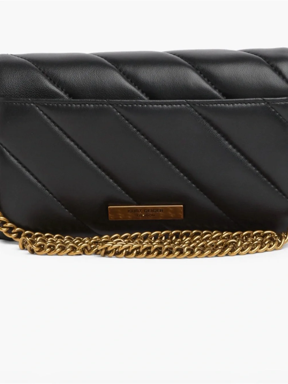 Kurt Geiger Black Quilted Leather Wallet on Chain